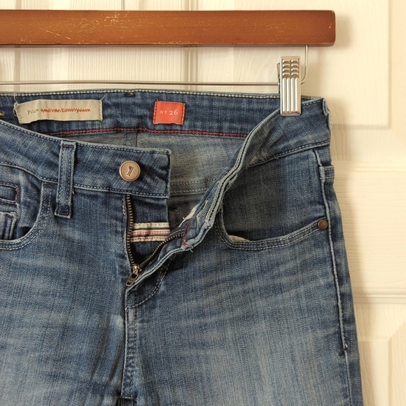 Pilcro Stet Distressed Patchwork Medium Wash Mid Rise Ankle Crop Skinny Jeans 26 - Picture 7 of 14